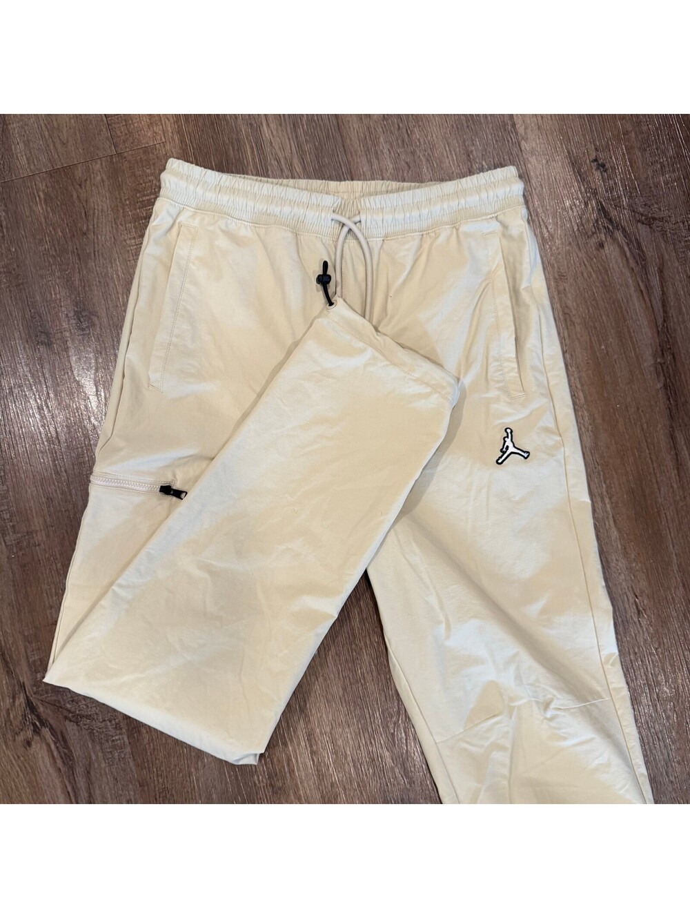 Jordan Men's Beige Jogger Pants with Drawstring Waist and Zipper Pockets Small